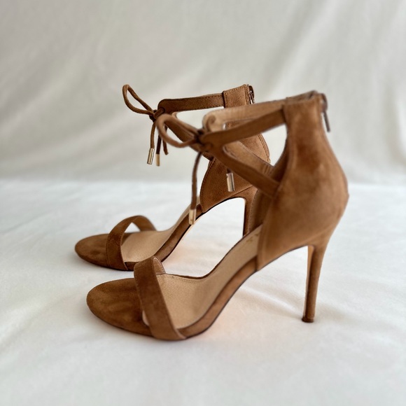 Camel Faux Suede Ankle Strap Heels - Picture 13 of 16